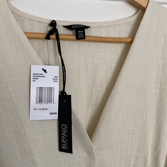 Medium cream Buffalo David Bitton v-neck linen button up dress - Picture 5 of 8
